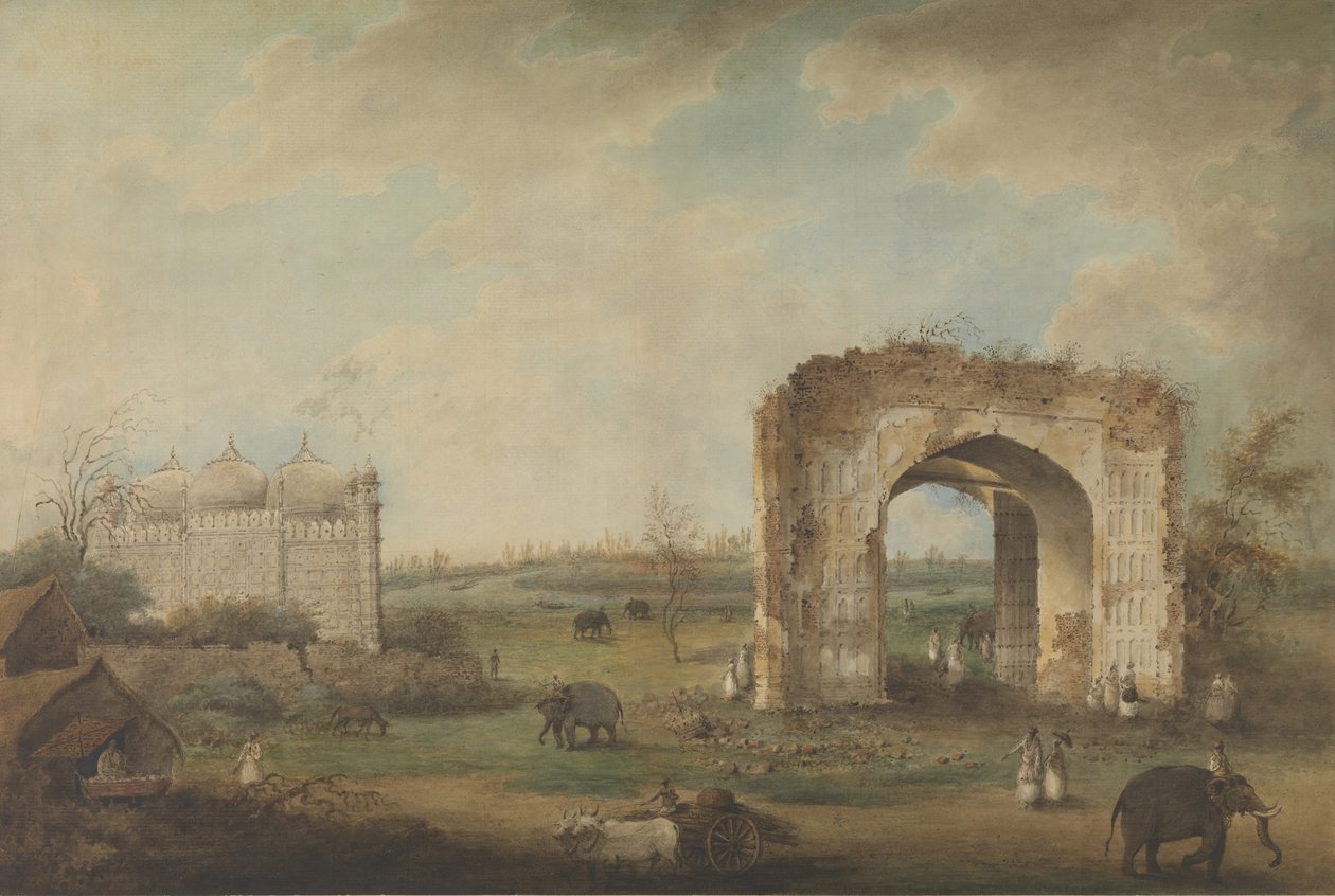 Pohled na mešitu a bránu v Motijhil, ca. 1814-23. od Sita Ram.