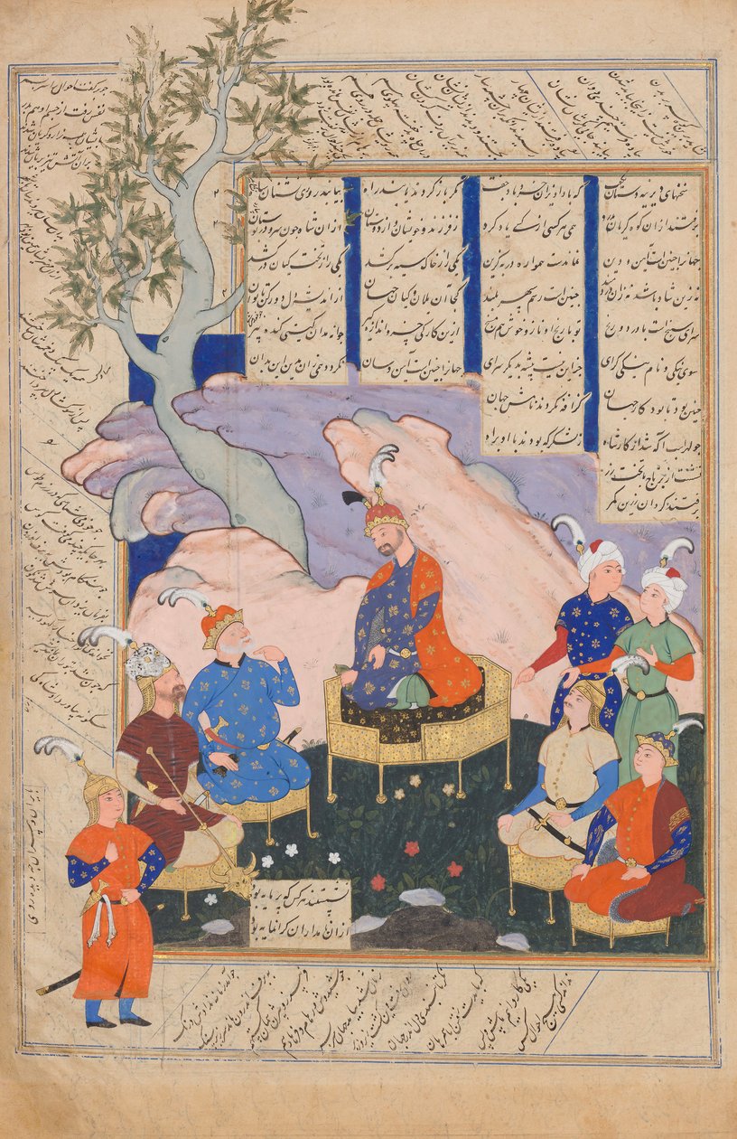 Luhrasp slyší od vracejících se paladinů mizejícího Kai Khusrau, Folio..., 1576-77. od Siyavush