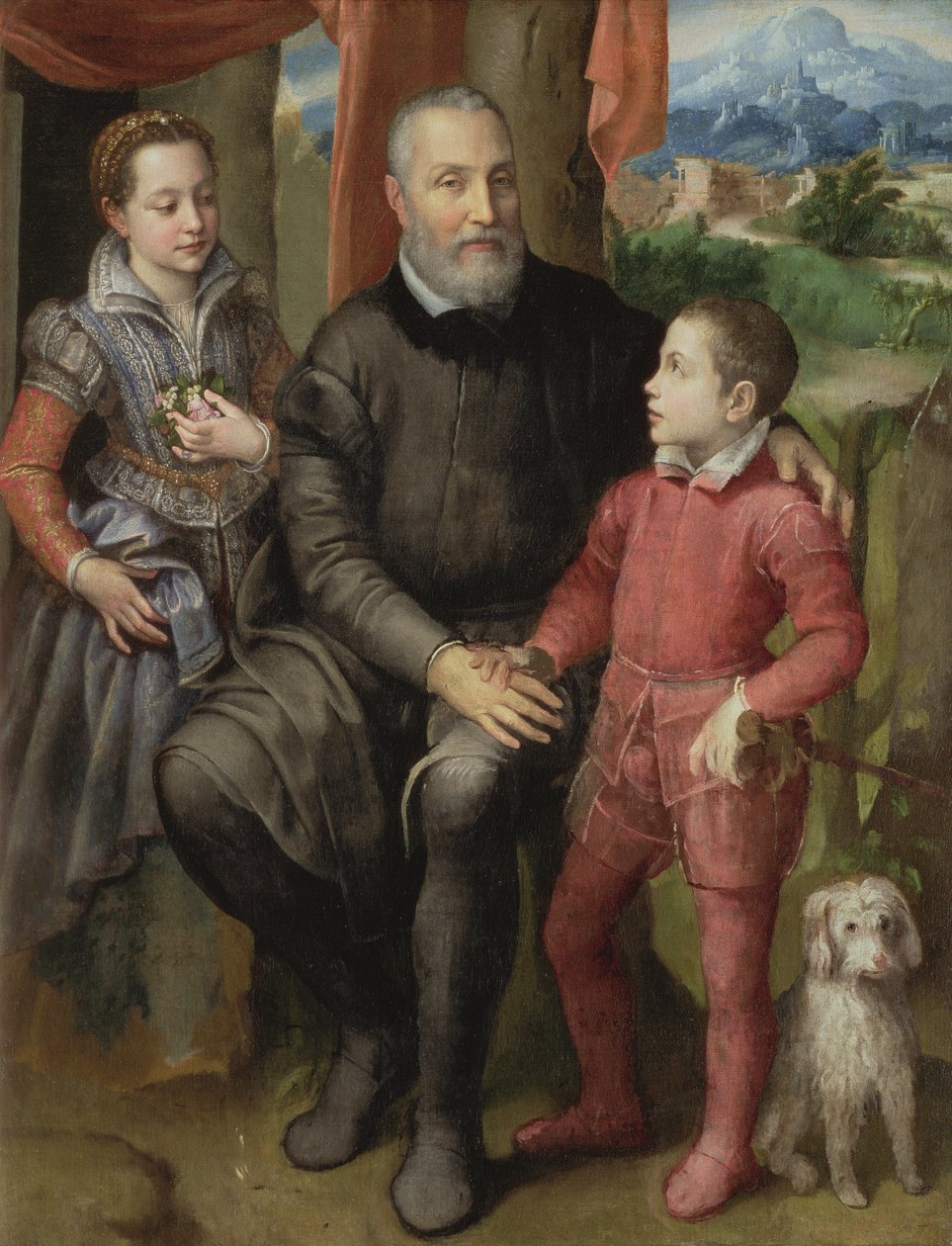 Portrét umělcovy rodiny, Minerva (sestra) Amilcare (otec) a Asdrubale (bratr), 1559 od Sofonisba Anguissola