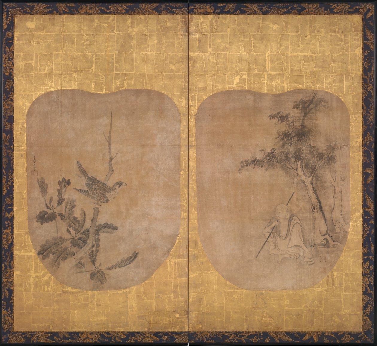 Daoist Sage under a Tree a Hawk on a Branch, polovina 17. století. od Soga Nichokuan