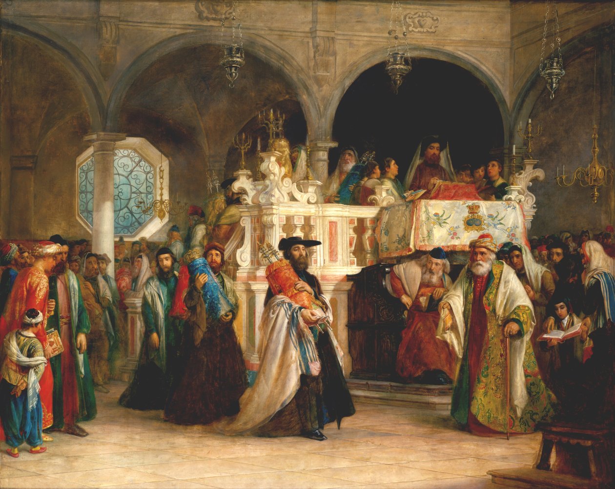 Slavnost Radování z Tóry v synagoze v Leghorn, Itálie, 1850 od Solomon Alexander Hart