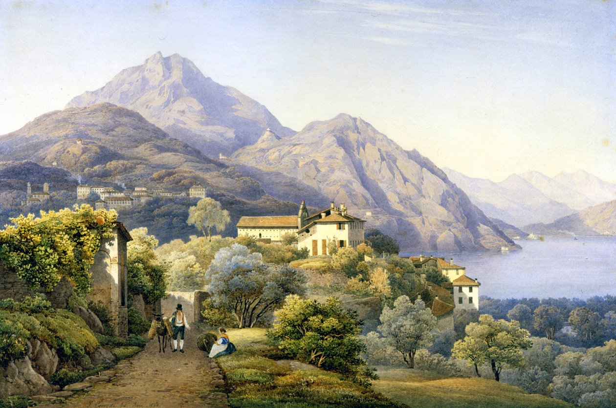 Como. Menaggio. Loveno a Mount Groma. 1840. Obraz S. Corrodi. Menaggio, Como. . od Solomon Corrodi
