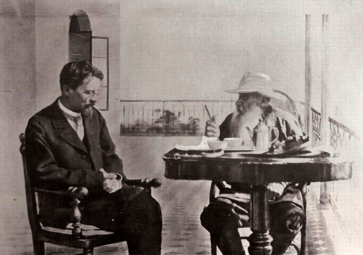 Lev Tolstoj a Anton Čechov, ruští autoři, 1902 od Sophia Andreevna Tolstaya