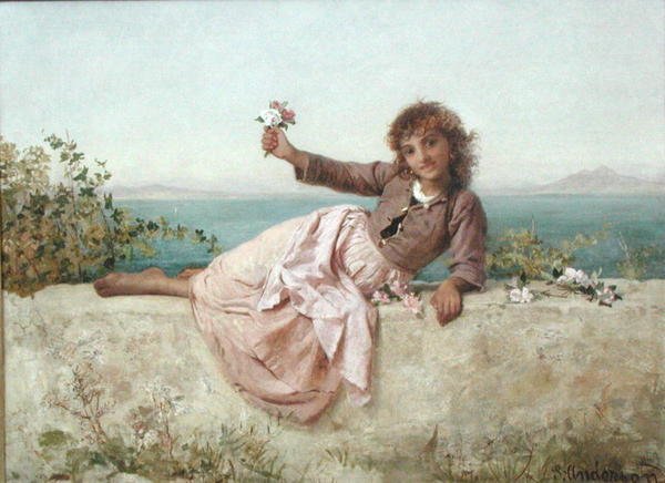 Prodejce květin v Capri, Itálie, kolem roku 1875 (olej na plátně) od Sophie Anderson