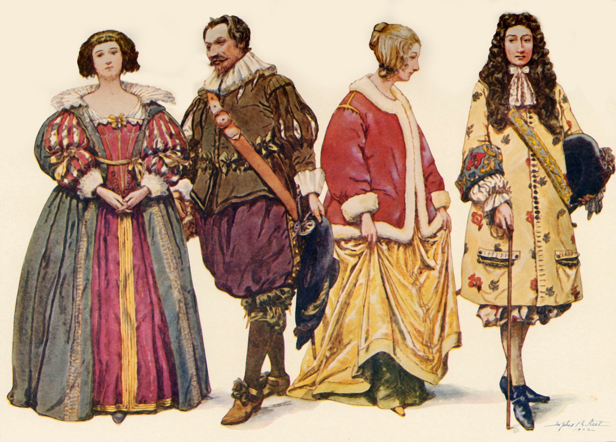 Oděv za vlády Karla I. a II. a Jakuba II., 1640-1686, 1903, 1937. od Sophie B. Steel