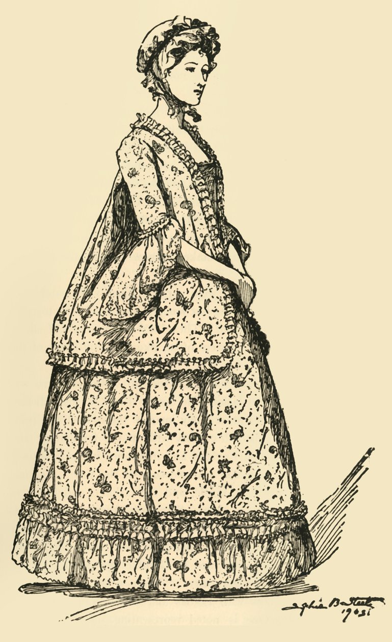 Obrázek krátké tašky Watteau nošené přes spodničku, c1750-1800, 1903, 1937. od Sophie B. Steel