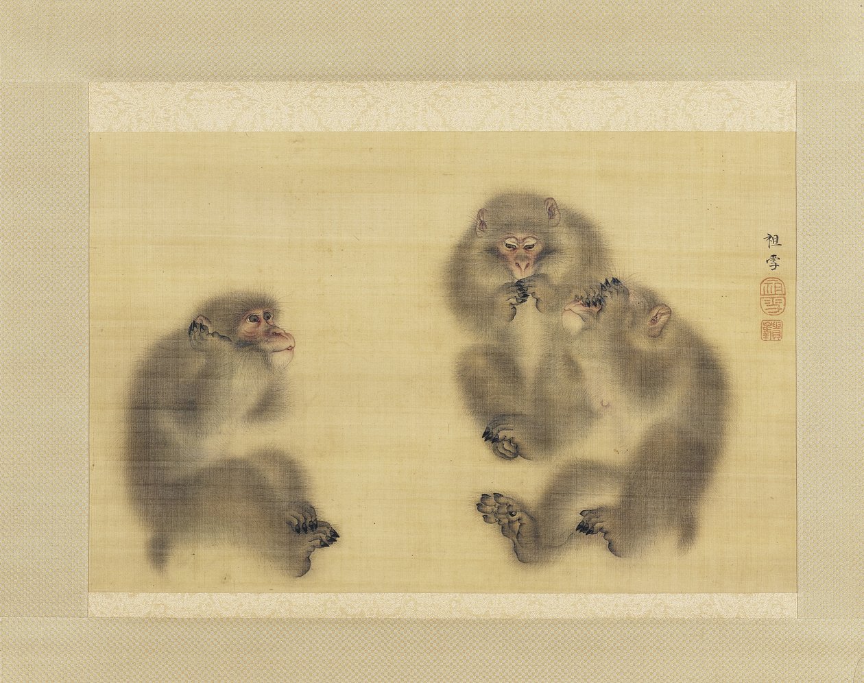 Monkeys: Hear No Evil, See No Evil, Speak No Evil, c.1820 (inkoust a barva na hedvábí) od Sosetsu Mori