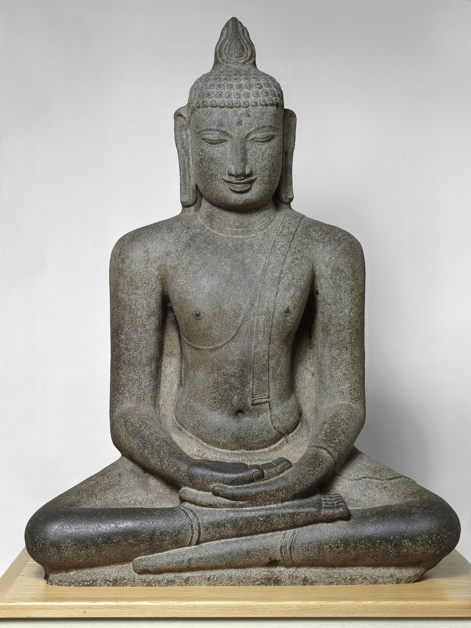 Buddha Šákjamuni sedící v meditaci (Dhjánamudra), období Chola, cca 12. století (žula) od South Indian School