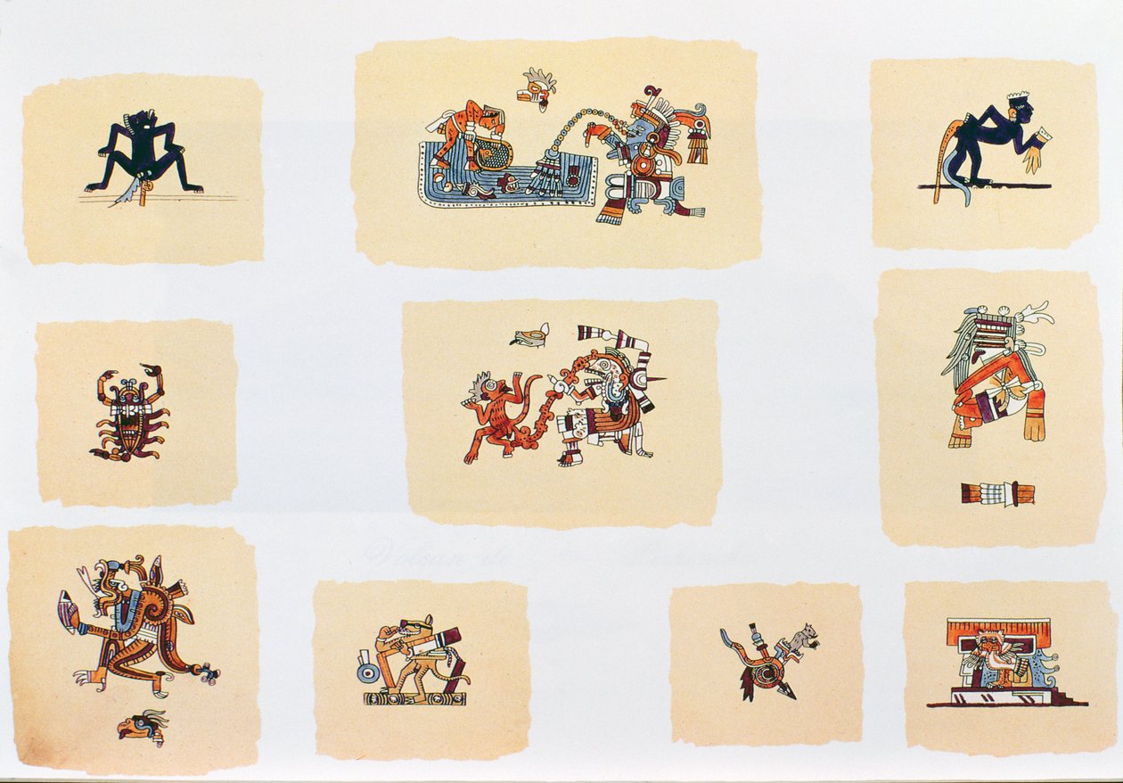 Faksimile kopie stránek anonymního kodexu (barevná litografie) od Spanish Colonial