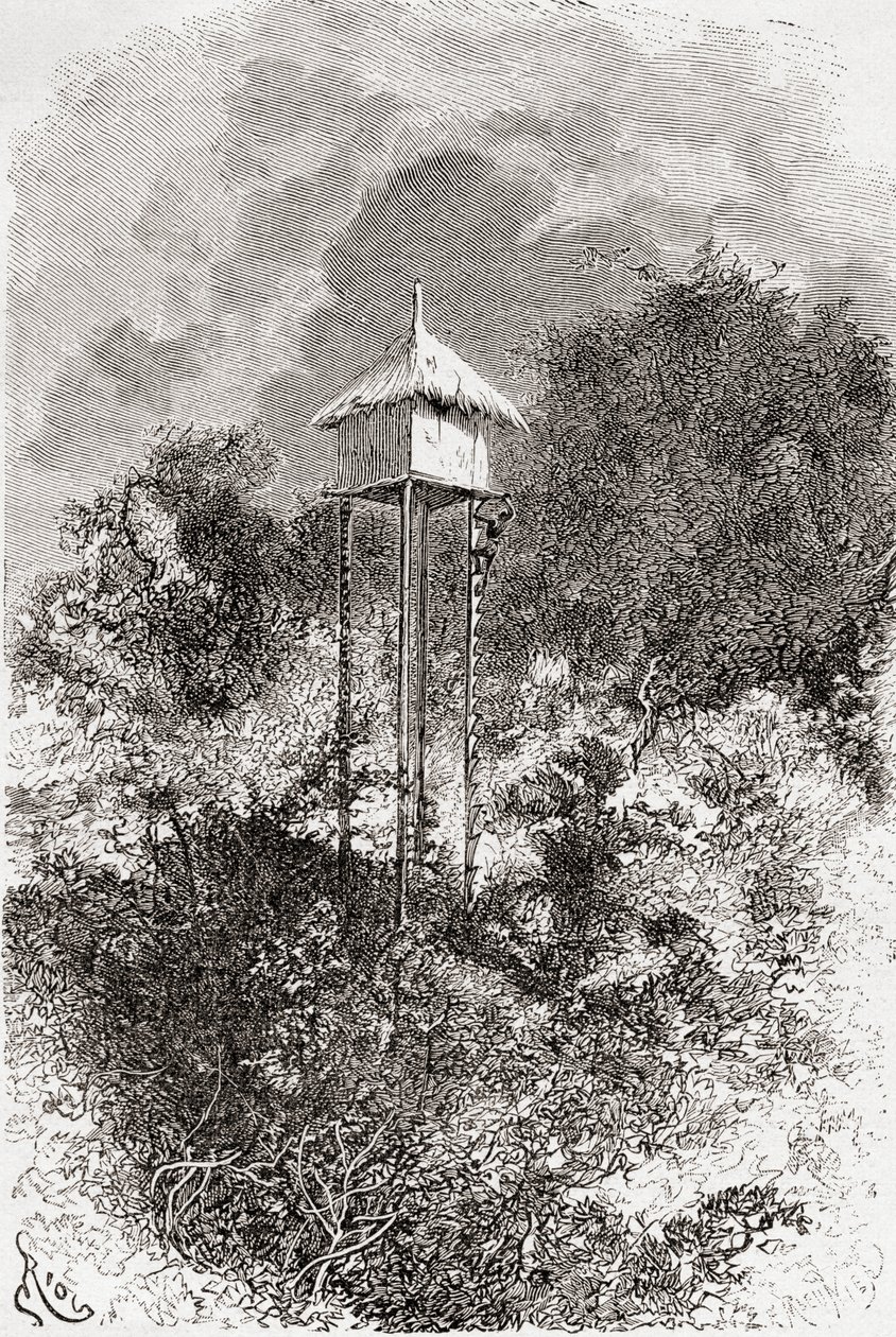 Stodola usagarské sýpky, Usagara, Tanzanie, z „Africa Pintoresca“, vydáno 1888 od Spanish School
