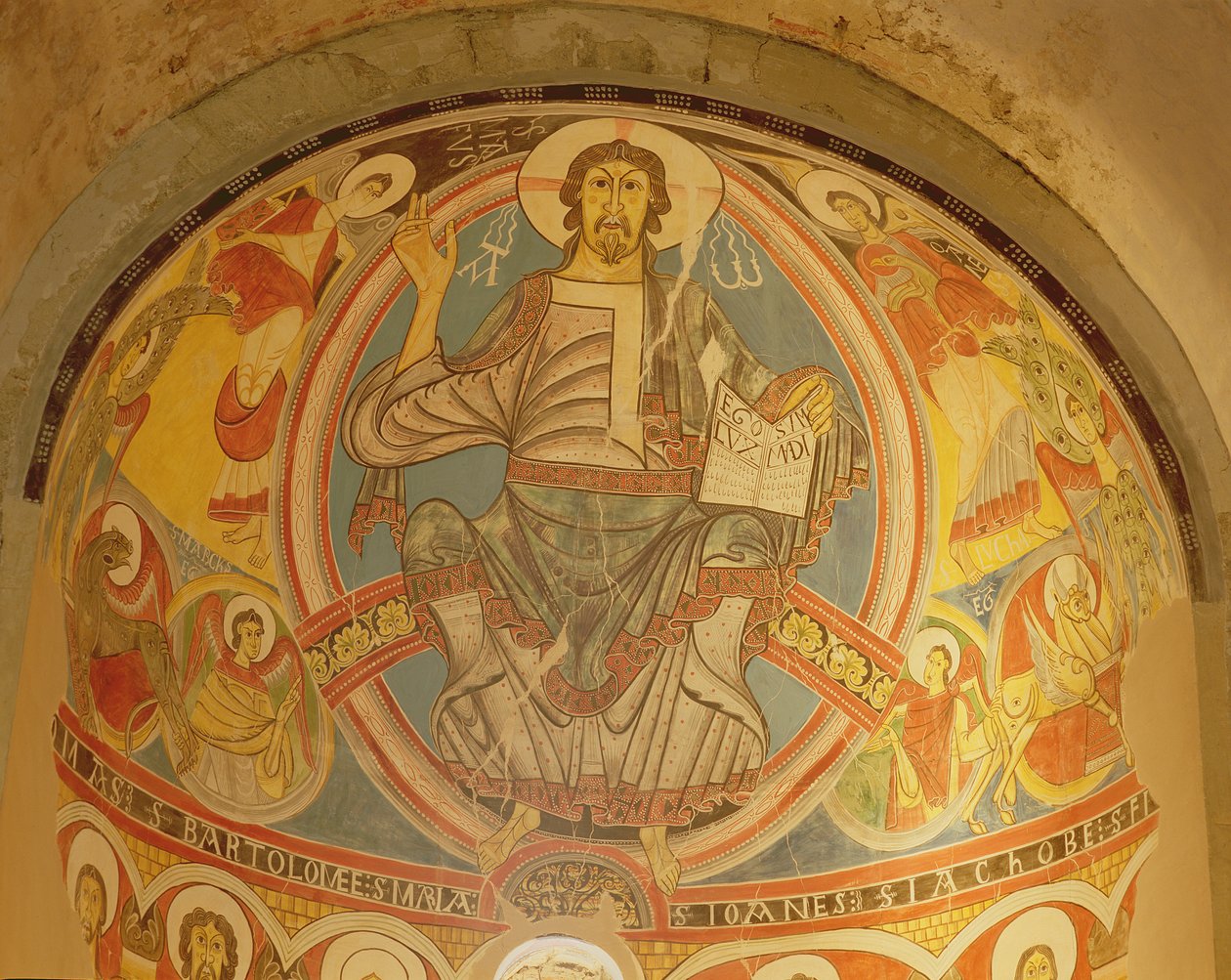 Kristus ve majestátu lemovaný serafy a symboly evangelistů, kopie originálu z 12. století od Spanish School