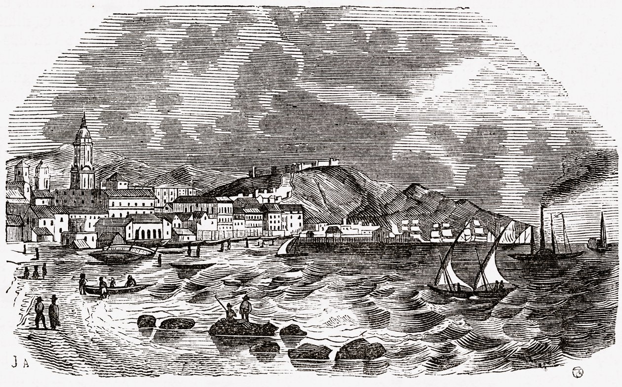 Město a přístav Malaga, Španělsko, polovina 19. století od Spanish School