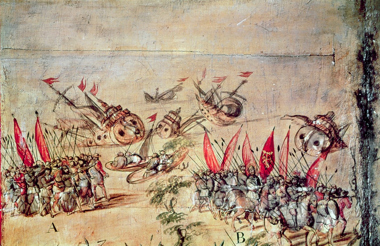 Cortes potápí svou flotilu u pobřeží Mexika, 1518 od Spanish School
