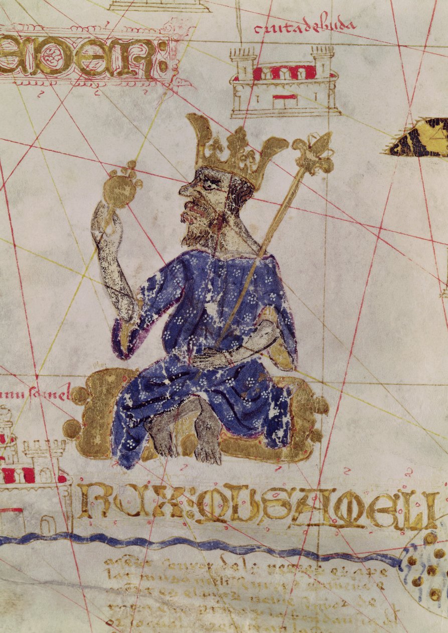 Kankou Mousa, král Mali, z mapy Karla V., mapa Mecia de Viladestes, portulán Evropy a severní Afriky, 1413 od Spanish School