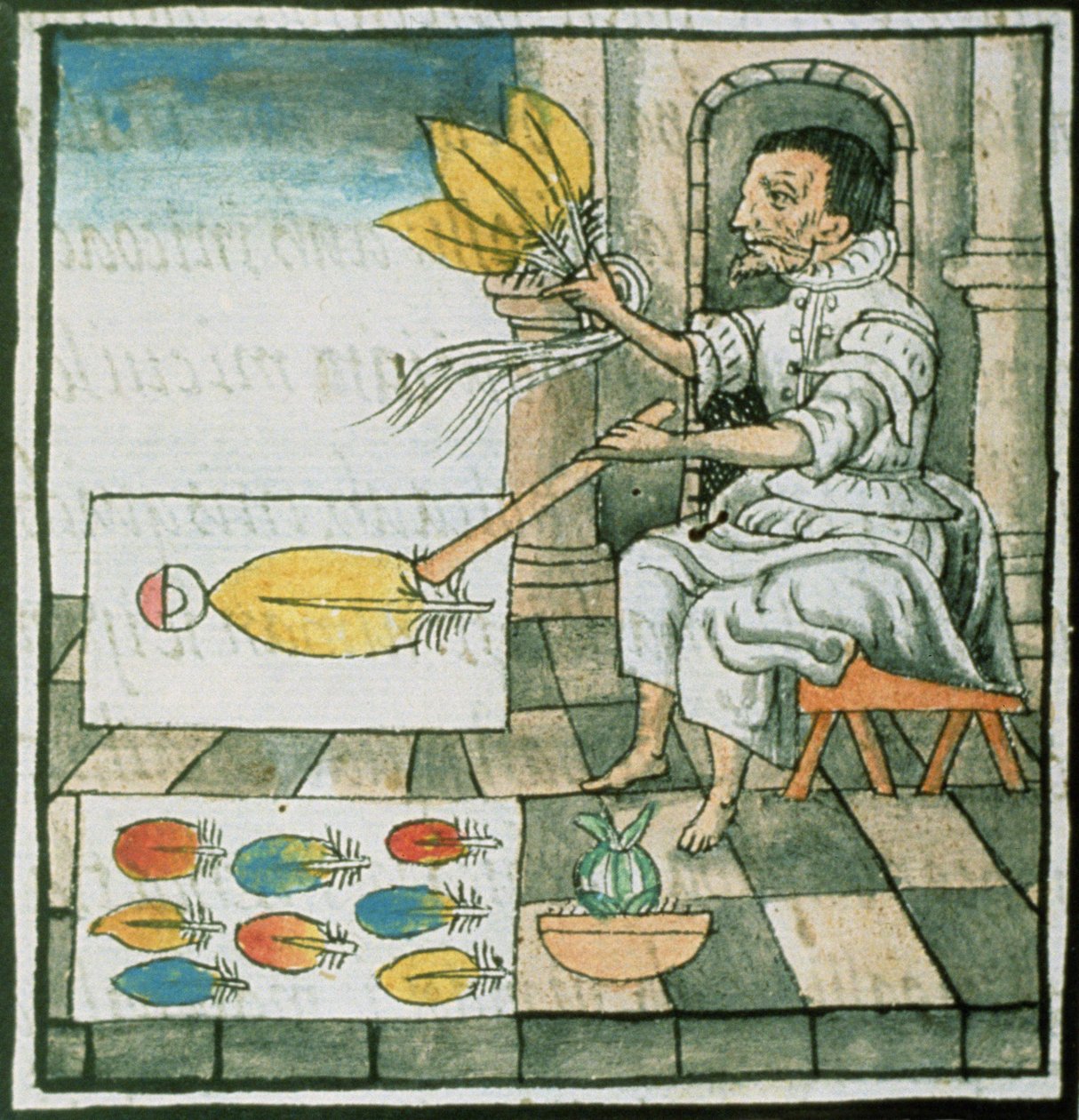 Paní Palatová 218-220 Kniha IX Aztécký umělec z pera, z „Florentinského kodexu“ od Bernardina de Sahagun, kolem 1540-85 od Spanish School