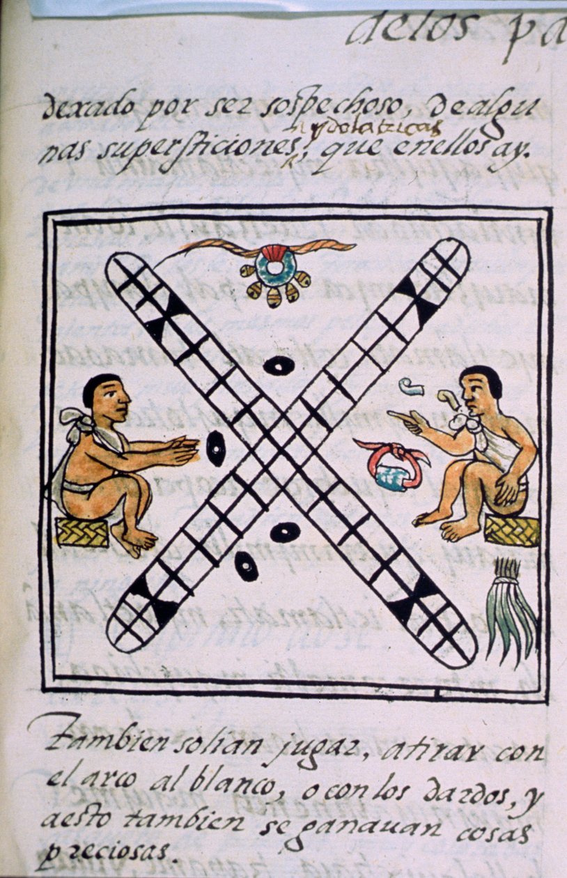 paní Palatová. 218-220 Kniha IX Aztéčtí muži hazardní hry Patoli, z „Florentinského kodexu“ od Bernardina de Sahagun, kolem 1540-85 od Spanish School