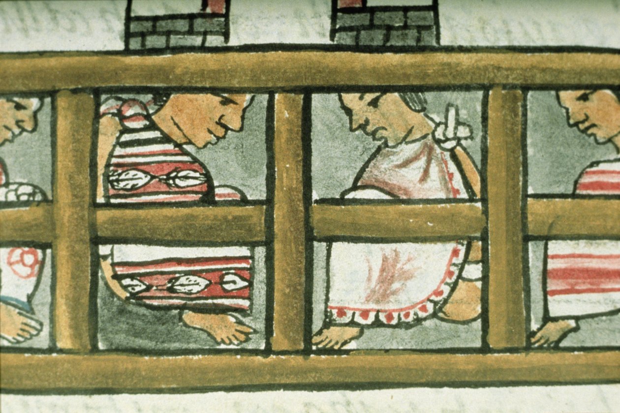 paní Palatová. 218-220 Kniha IX Aztéčtí vězni, z „Florentinského kodexu“ od Bernardina de Sahagun, kolem 1540-85 od Spanish School