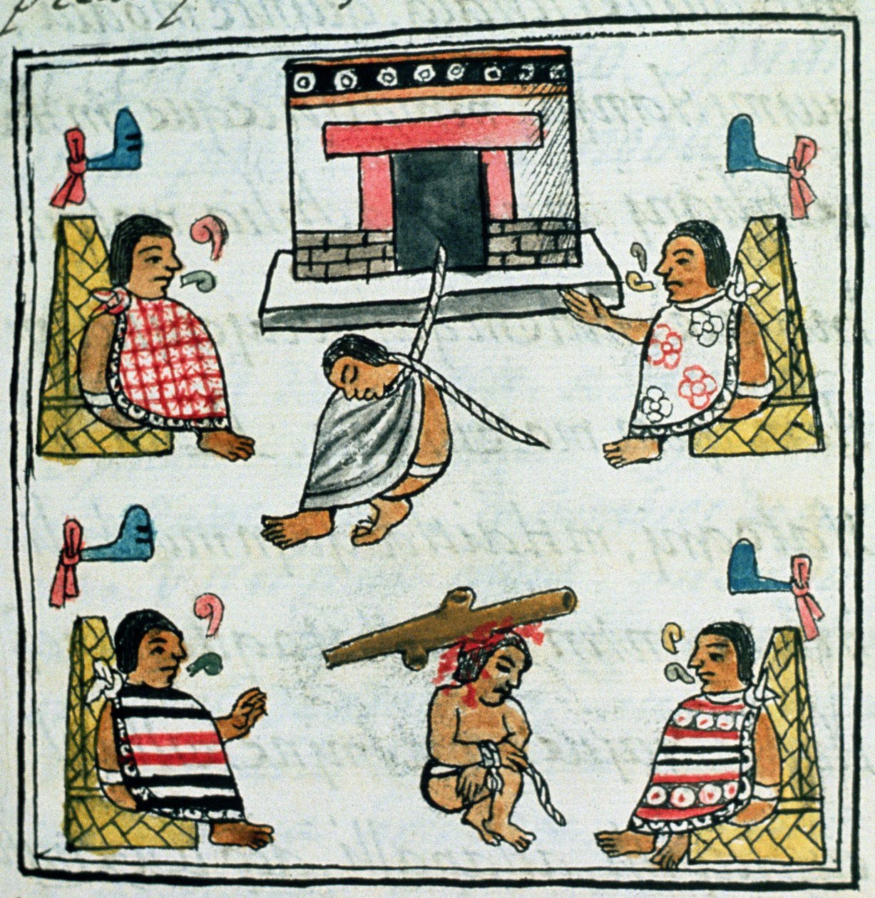 paní Palátová. 218-220 Kniha IX Soud a trest v Aztécké říši, z „Florentinského kodexu“ od Bernardina de Sahagun, kolem 1540-85 od Spanish School