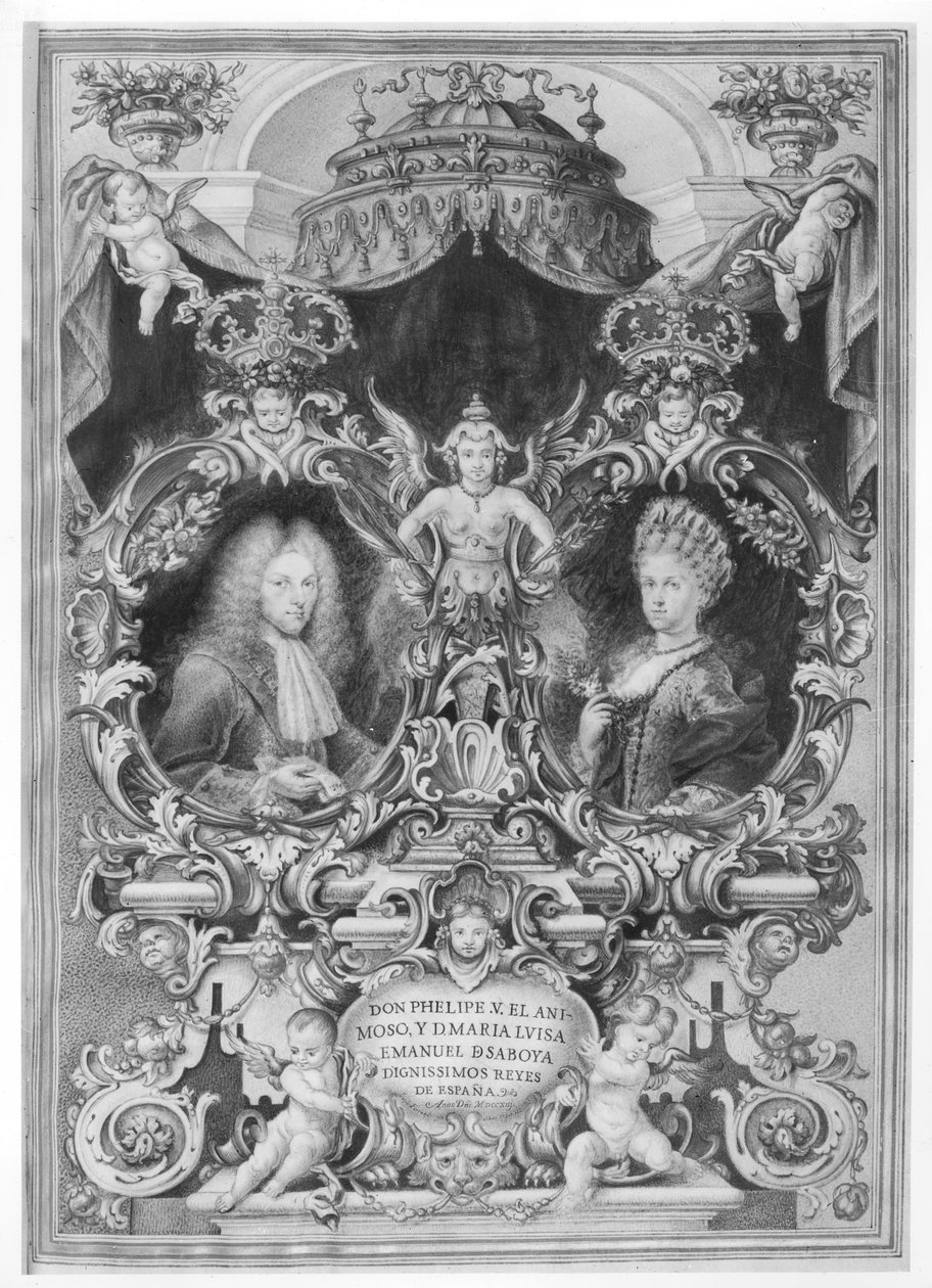 Filip V. (1683-1746) španělský král a Maria Luisa (1688-1714) Savojská, 1713 od Spanish School