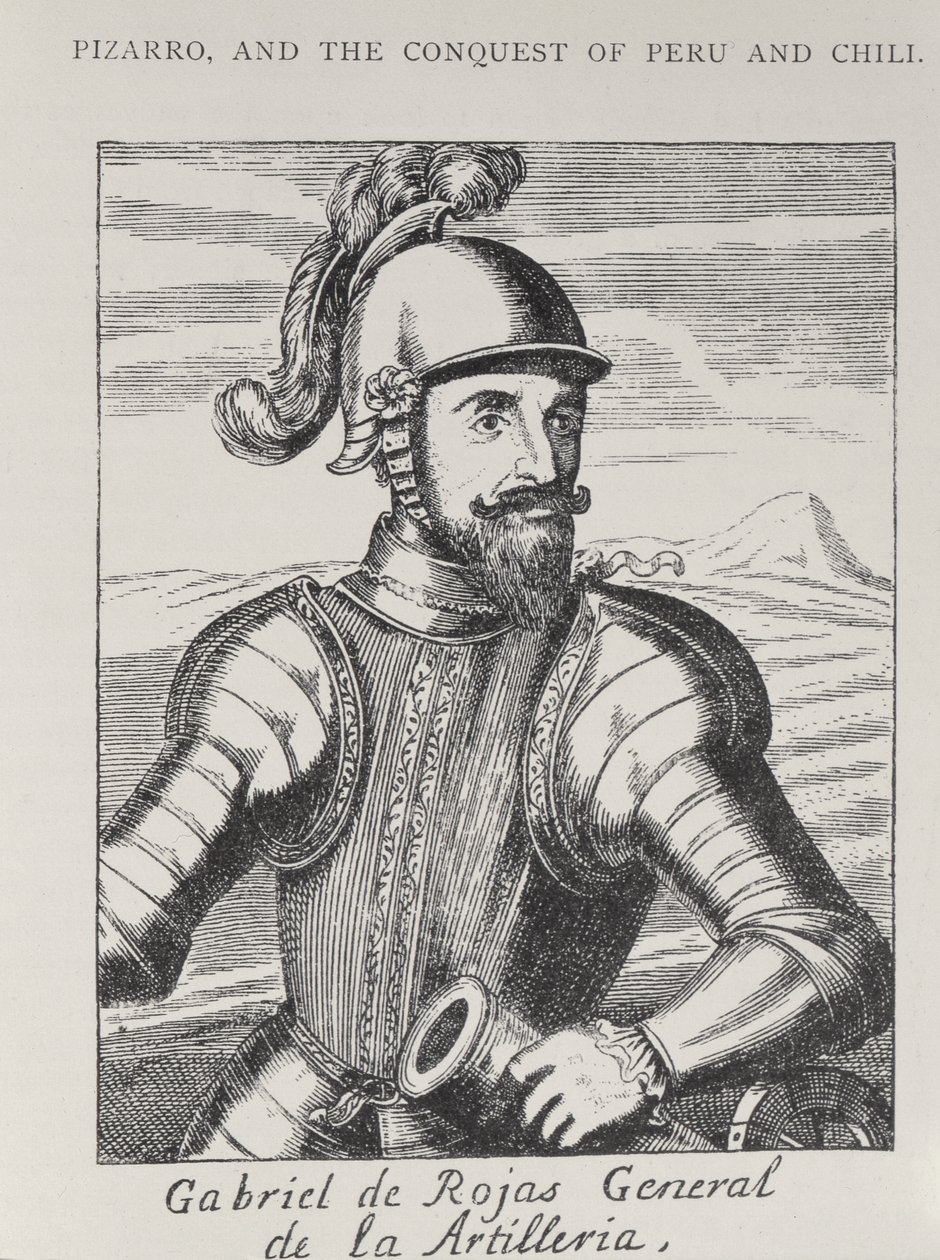 Portrét Gabriela de Rojase, generála dělostřelectva, z Narativní a kritické historie Ameriky, editoval Justin Winsor, Londýn, 1886 od Spanish School