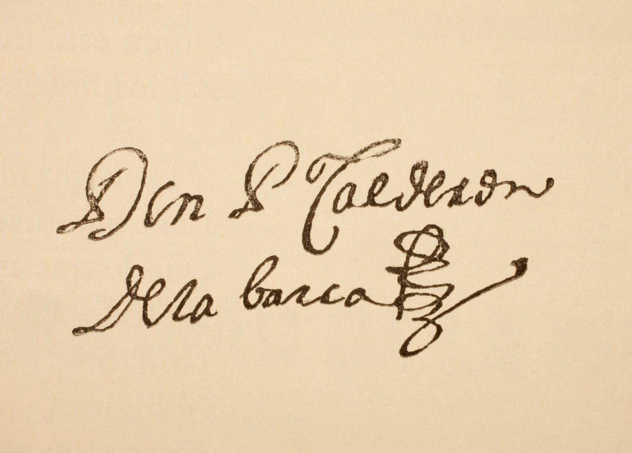 Podpis španělského dramatika Pedra Calderona de la Barca, z „La Ilustracion Espanola y Americana“ z roku 1881 od Spanish School
