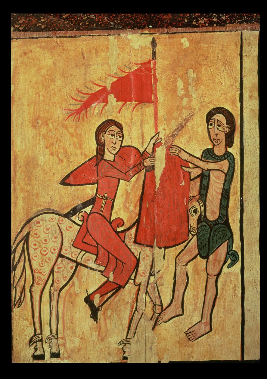 Svatý Martin a žebrák, detail z čelního oltáře ze Sant Marti de Puigbo, Gombren (tempera na panelu) od Spanish School