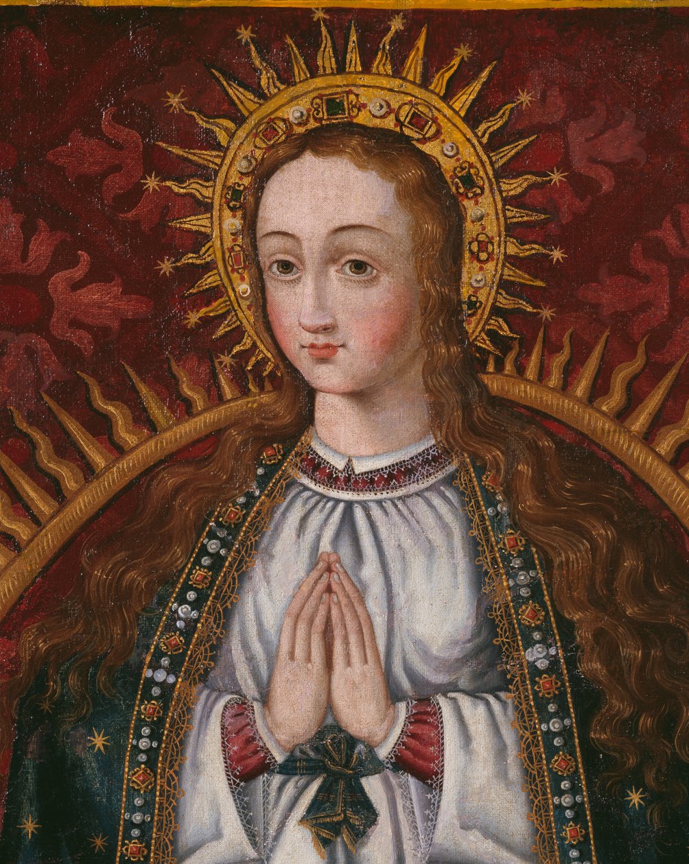 Neposkvrněné početí, detail Panny Marie od Spanish School