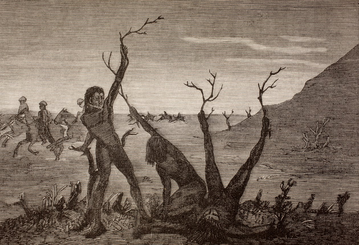 Stromoví muži z Indie v 19. století z „La Ilustracion Espanola y Americana“ z roku 1881 od Spanish School
