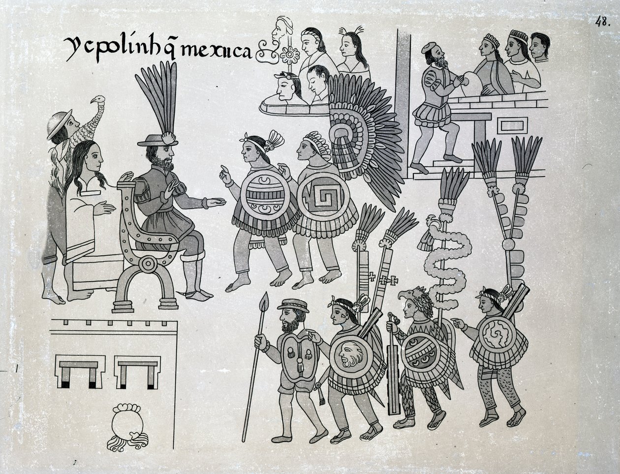 Poslední aztécký císař Cuauhtemoc se vzdává, deska z „Antiguedades Mexicanas“ od Alfreda Chavera, 1892 od Spanish School