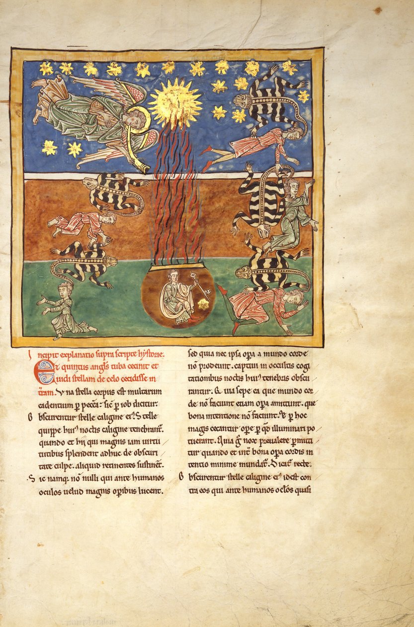 List z rukopisu Beatus, kolem 1180 (tempera, zlato a inkoust na pergamenu) od Spanish School Spanish School