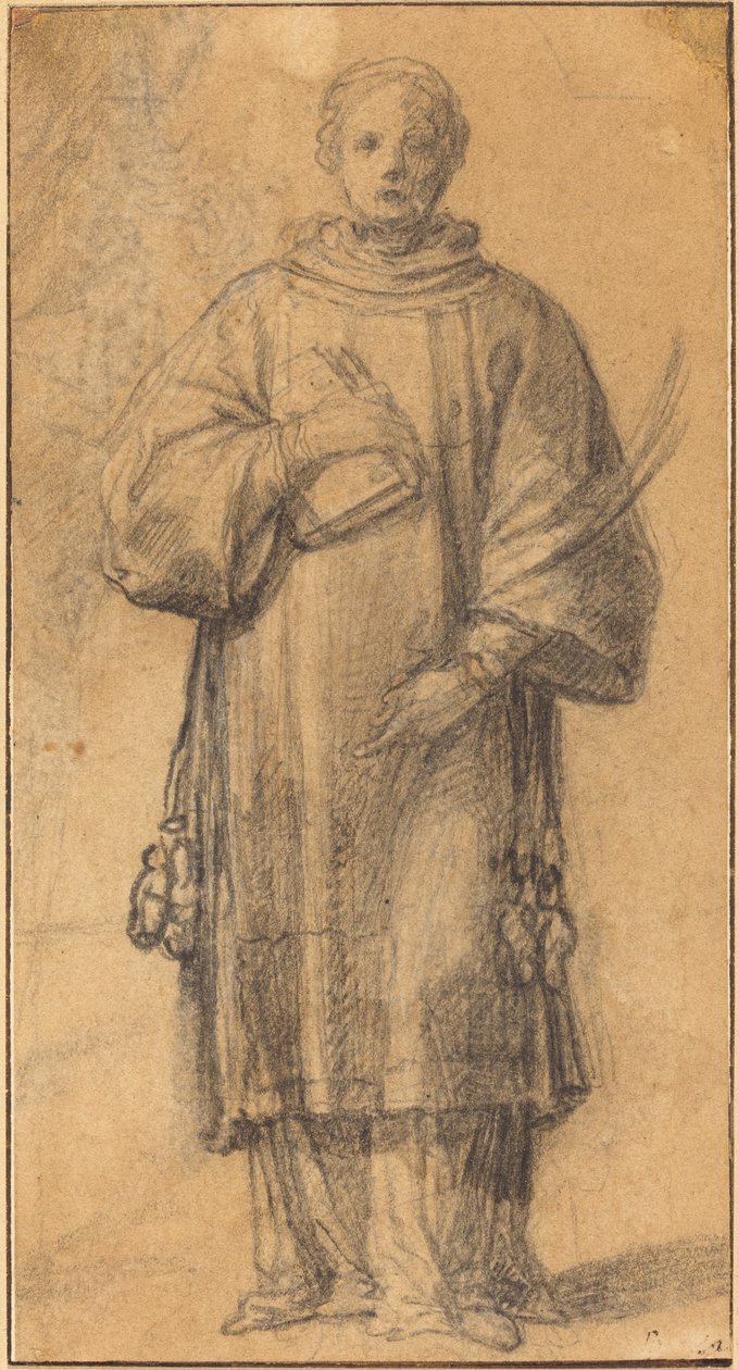 Stojící svatý drží knihu a palmový list od Spanish 17th Century
