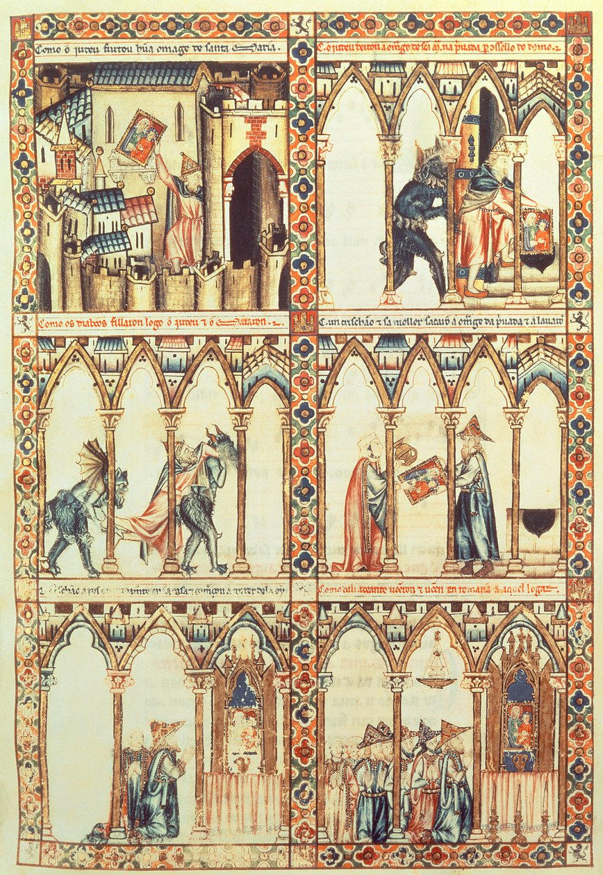 102-0002738 T.I.I. Cantiga 34, ilustrace z "Cantigas de Santa Maria", vyrobený pod vedením Alfonsa X ("Moudrý") krále Kastilie a Leonu (1221-84) (vellum) (viz také 68647) od Spanish School