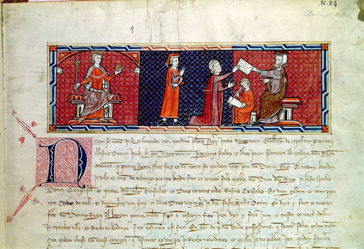 Žena skládající přísahu před králem Jakubem I. (1207-76) z Mallorky, z Capbreu de Clayra et de Millas, 1292 od Spanish School