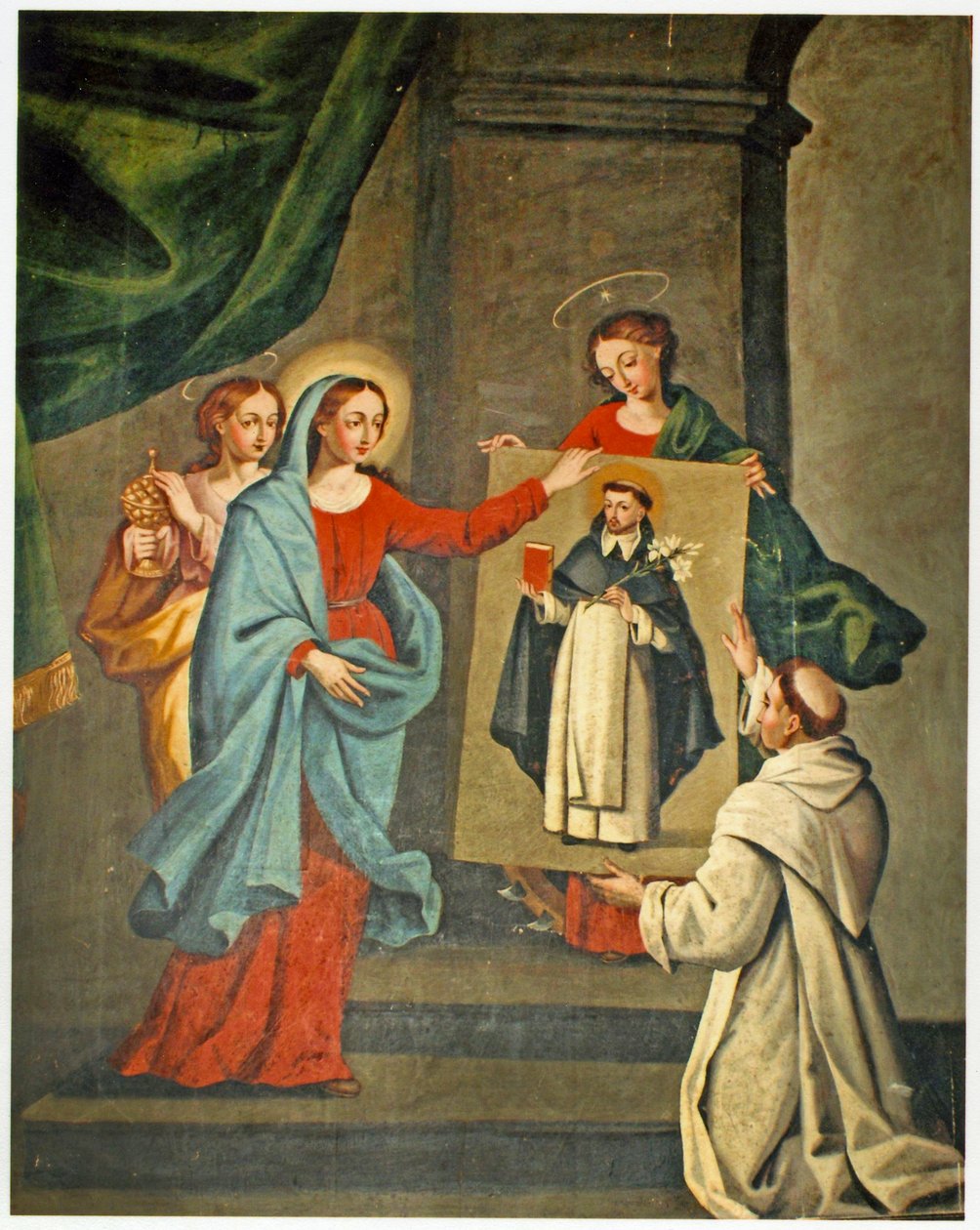 Světec předkládá Panně Marii portrét sv. Dominika (viz také 308140) od Spanish School