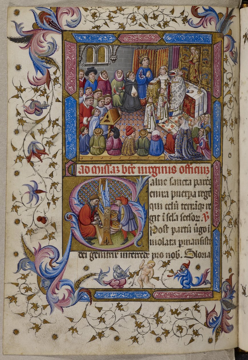 Přidat. 28962, f.281v, Alfonso V se účastní mše ze žaltáře a hodin Alfonse V. Aragonského. c.1442 (vellum) od Spanish School