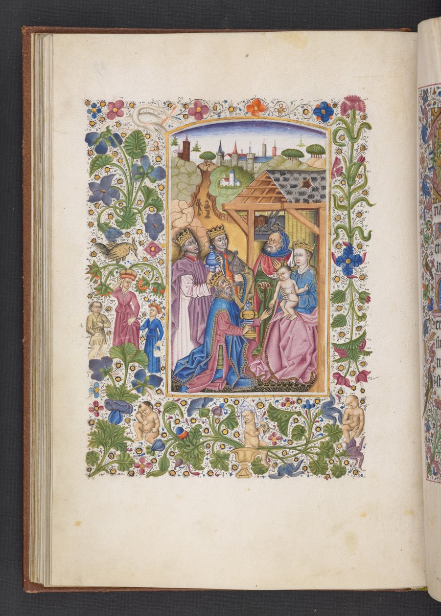 Přidejte MS 50004 f.37v Klanění tří králů z „Knihy hodin“ (inkoust, barva a zlato na pergamenu) od Spanish School