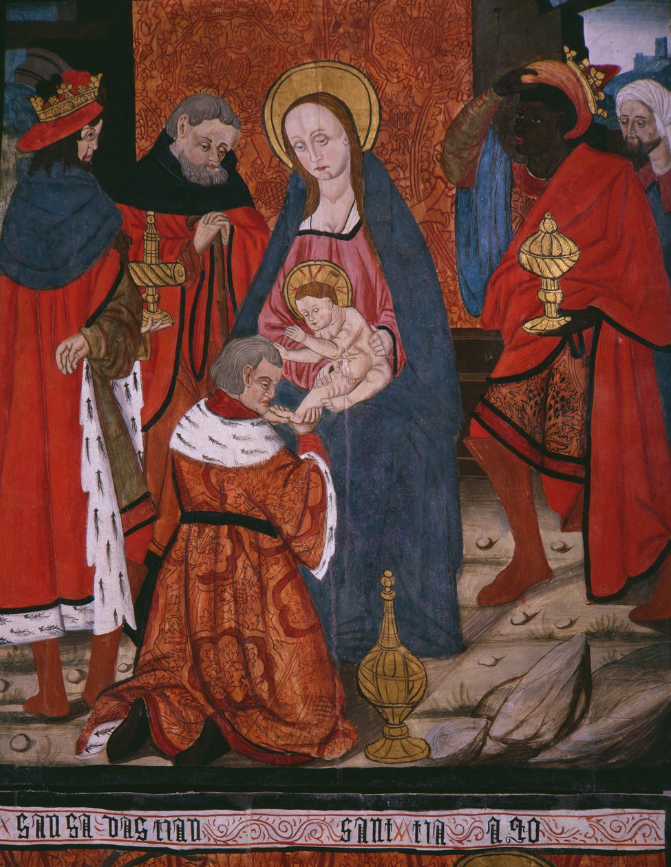 Klanění tří králů, panel z kostela San Andres of Tortura, konec 15. století-začátek 16. století (malované dřevo) od Spanish School
