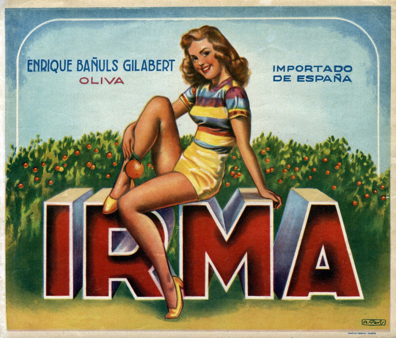 Reklamní obrázek „“ Irma““ pro pomeranče z Valencie ve Španělsku od Spanish School