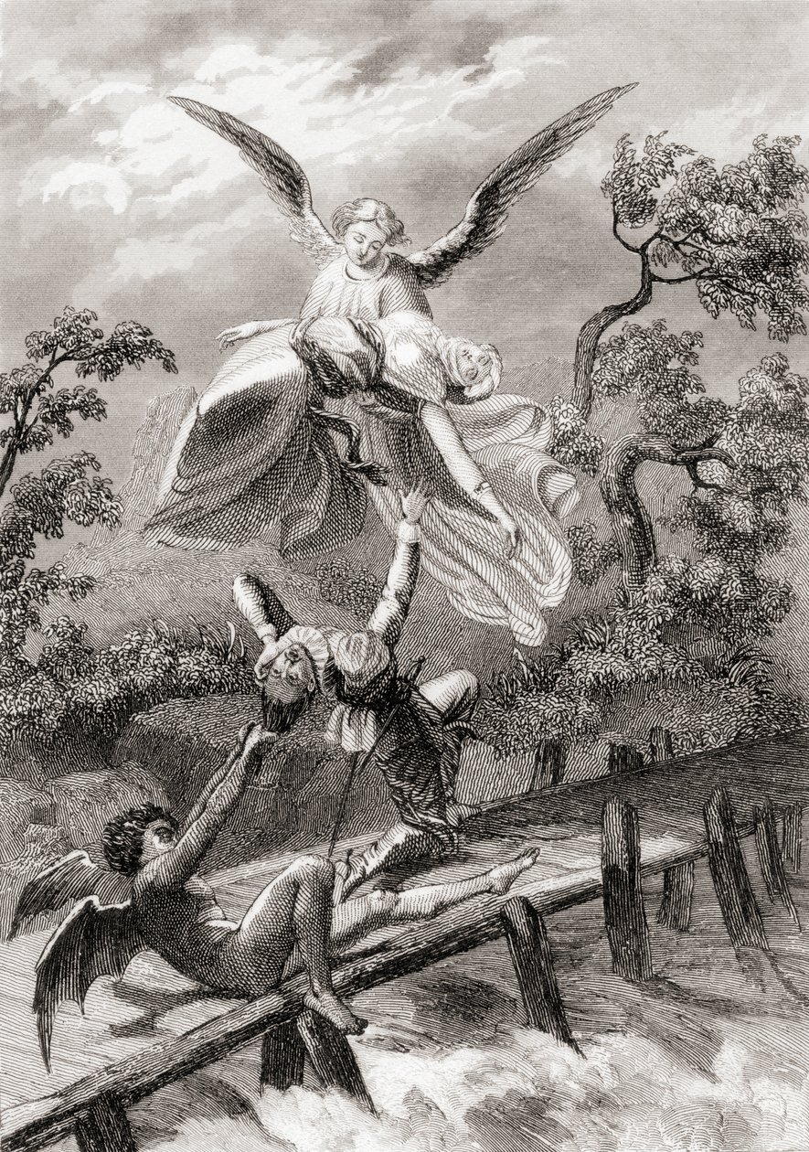 Amina je unesena andělem, zatímco ďábel zajme sakristiána z Albaicinu (litho) od Spanish School