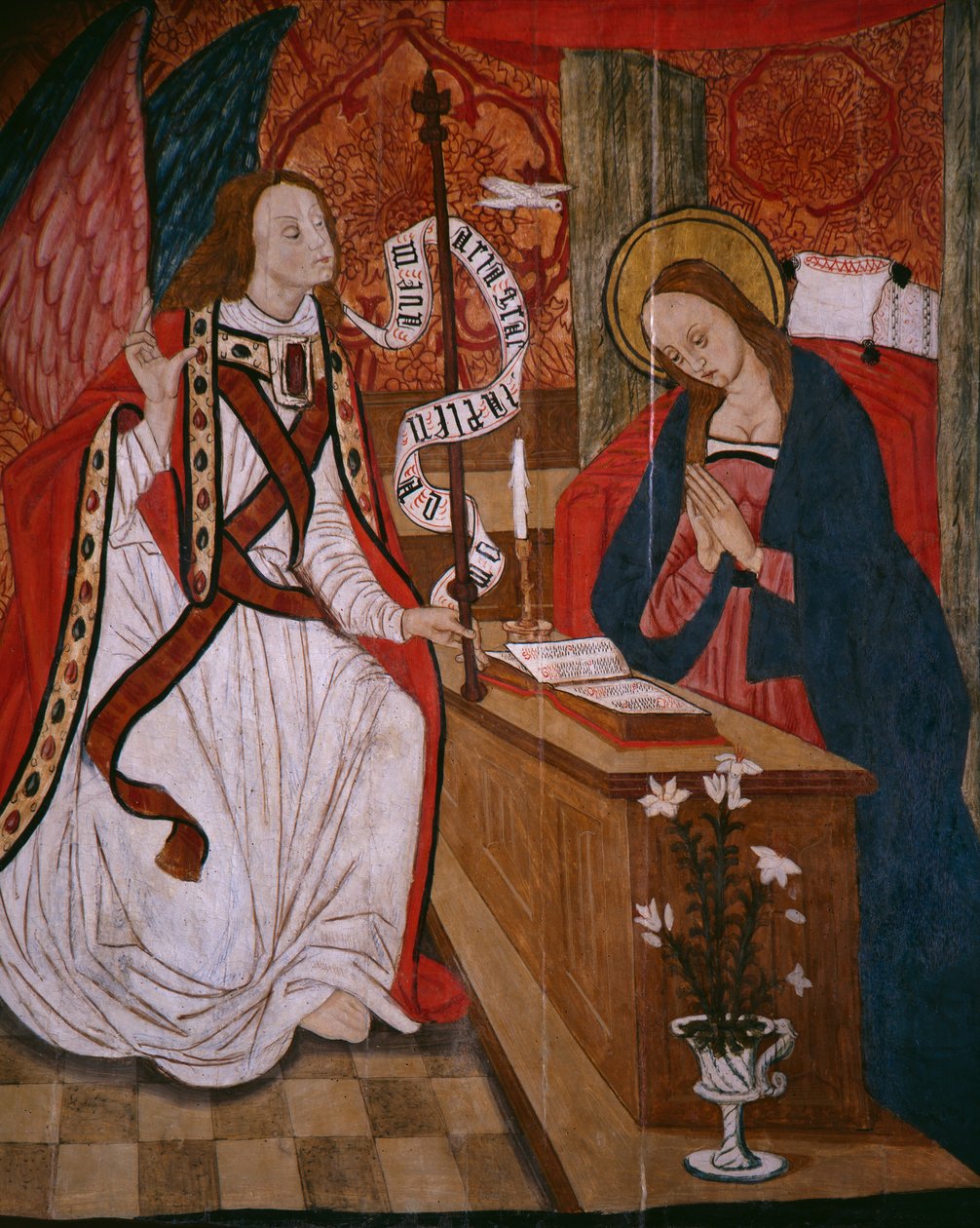 Zvěstování, panel z kostela San Andres of Tortura, konec 15. století-začátek 16. století (malované dřevo) od Spanish School