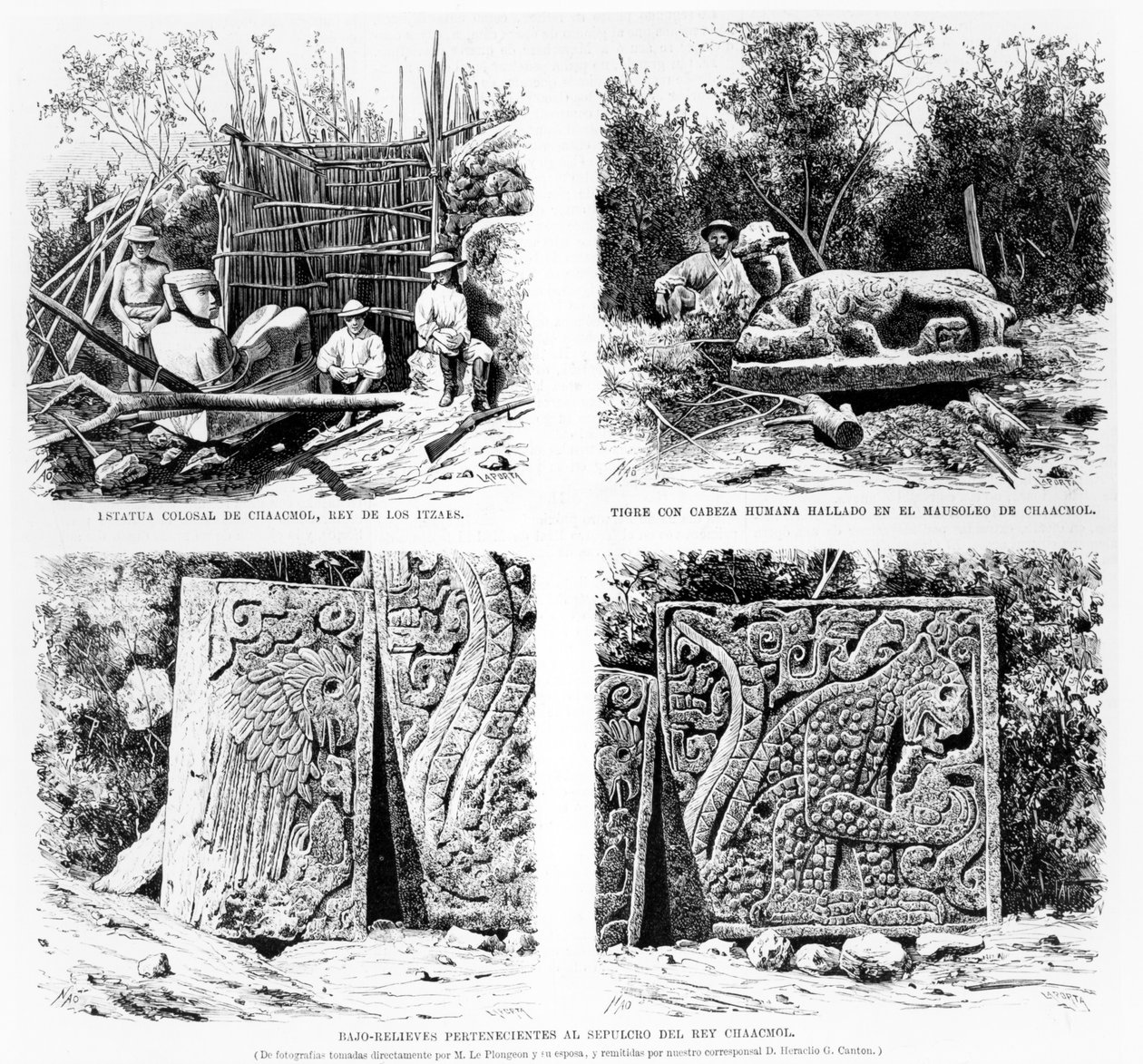 Artefakty objevené v Chichén Itzá Augustem Le Plongeonem, ilustrace z La Ilustracion Espanola y Americana 1877 od Spanish School