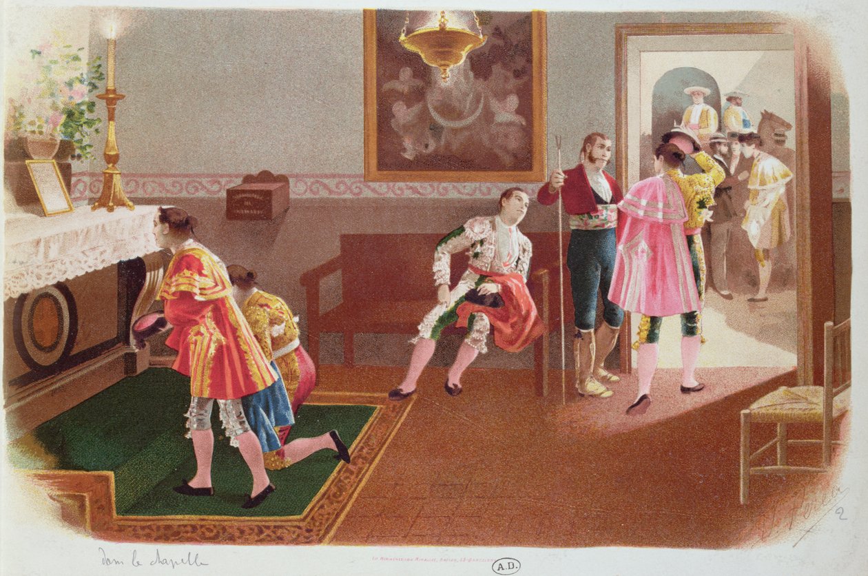 Toreadoři se modlí v kapli před bojem, kolem roku 1900 od Spanish School
