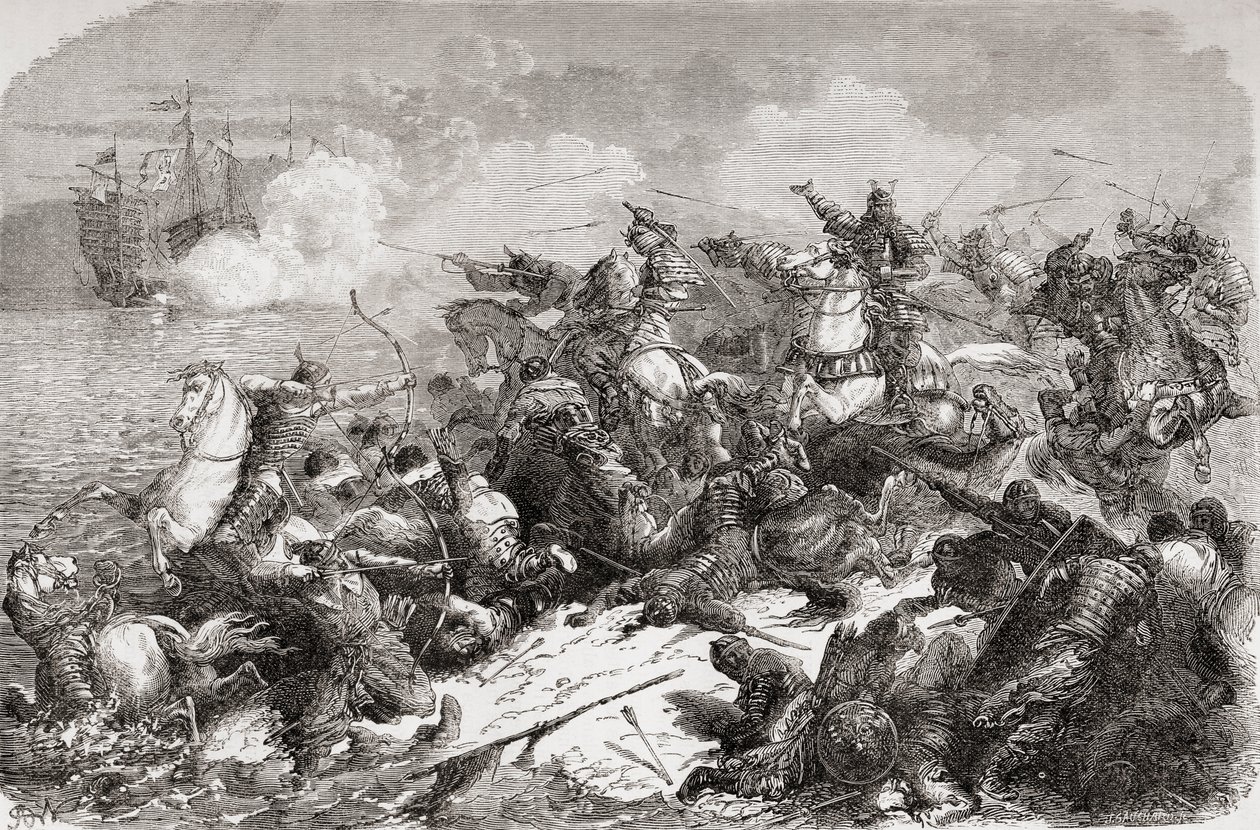 Čínský pokus o invazi do Japonska ve 13. století, vyd. 1878 (tisk) od Spanish School