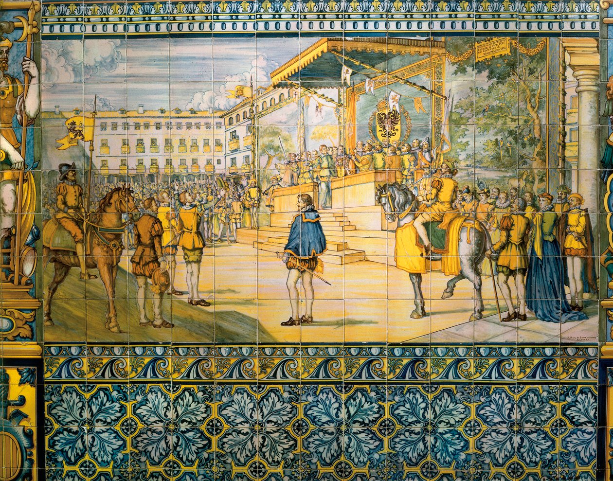 Oslavy ve Valladolidu na počest Filipa II. Španělského v květnu 1559. Dlaždice ze školy Talavera au palais de la famille Pimentel, Valladolid. od Spanish School