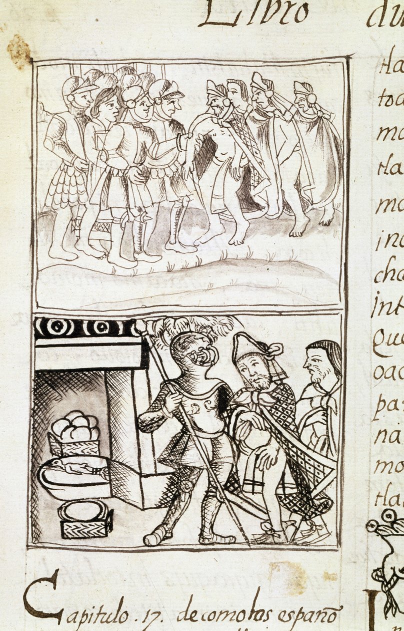 Kodex o dobytí Mexika - miniatura z florentského rukopisu "Storia degli Aztechi" (Dějiny Aztéků) od Bernardina de Sahagun od Spanish School