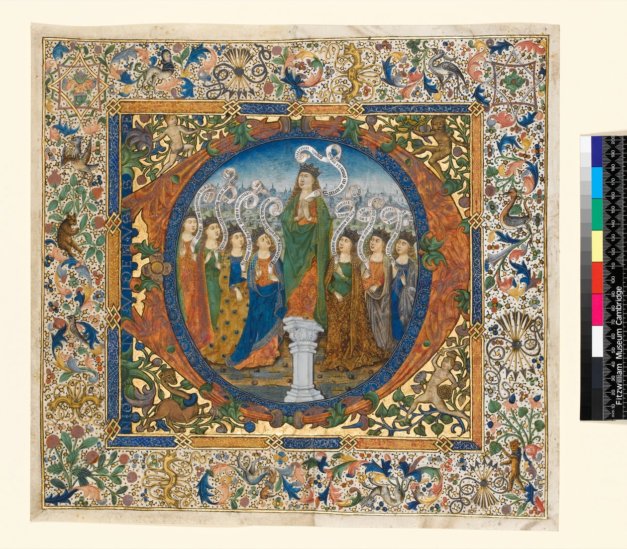 Koláž s historizující iniciálou a bordurou z Chórového žaltáře, asi 1482-1492 (pergamen) od Spanish School