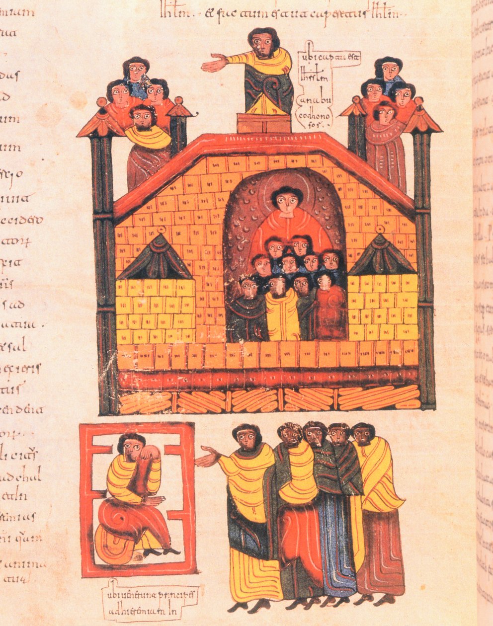 Dobytí Jeruzaléma Nabuchodonozorem a prorokem Jeremiášem přijímajícím hodnostáře města, fol. 283v., z vizigótsko-mozarabské Bible svatého Isidora, n. l. 960 (tempera na pergamenu) od Spanish School