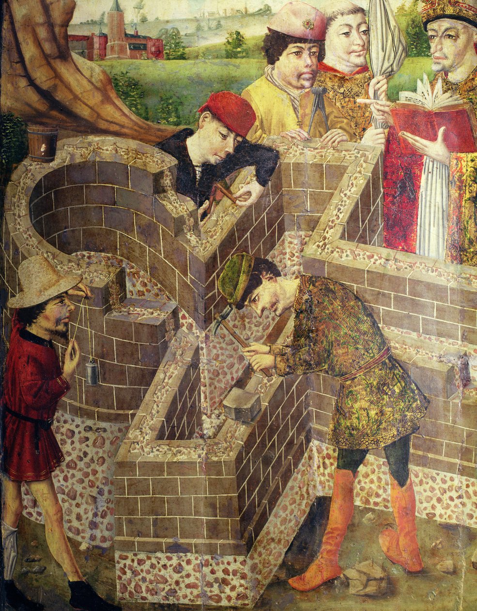 Stavba kostela, detail z 