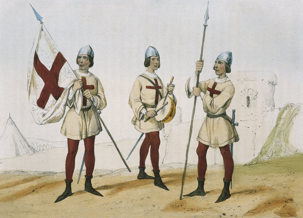 DE SOTTO, Serafin Maria, hrabě z Clonardu (1793 - 1862). Historia organica de las armas de Infanteria y Caballeria espanolas. 1851 - 1859. Pěchota za vlády katolických monarchů Španělska. Praporečník, bubeník a kopiník "Santa He od Spanish School