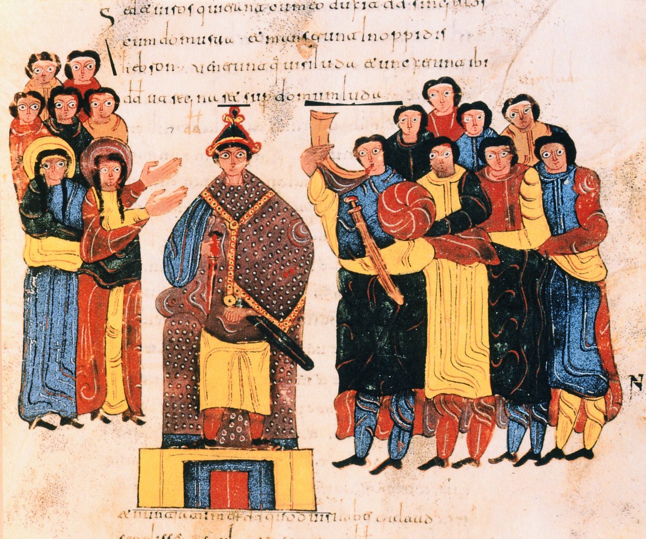 David je prohlášen králem před judským lidem z Vizigótsko-mozarábské Bible svatého Isidora, fol. 125r., 960 n. l. (tempera na pergamenu) od Spanish School
